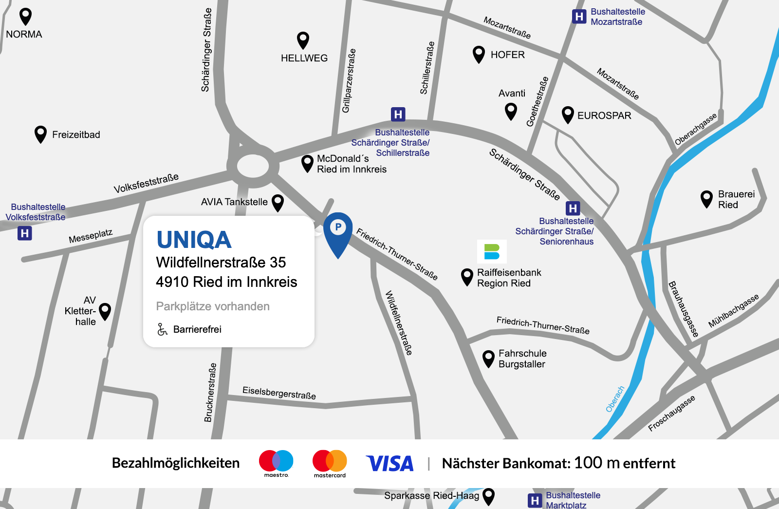 Eine Gezeichnete Karte vom Standort der UNIQA Generalagentur Innsurance.